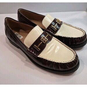 Anthropologie BIBI LOU Classic Leather Loafer Shoes Burgundy White Sz 41 (US 10)